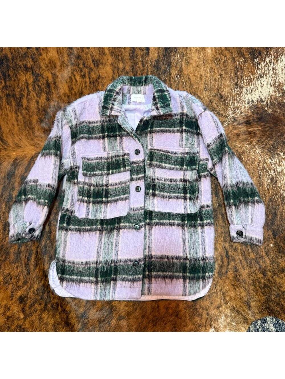 Oversized Wool Plaid Shirt Jacket Womens Sz S Grey Lab Los Angeles Anthropologie